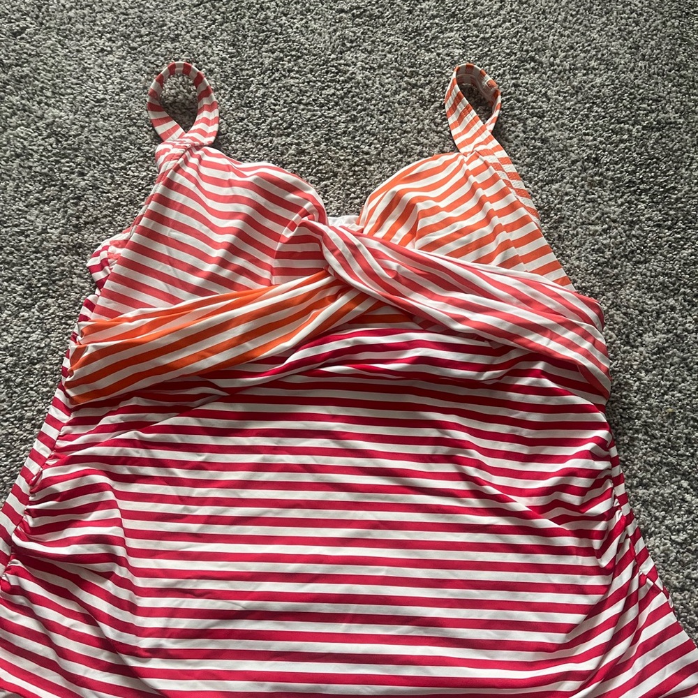 Lands' End Pink and White Striped Swimsuit